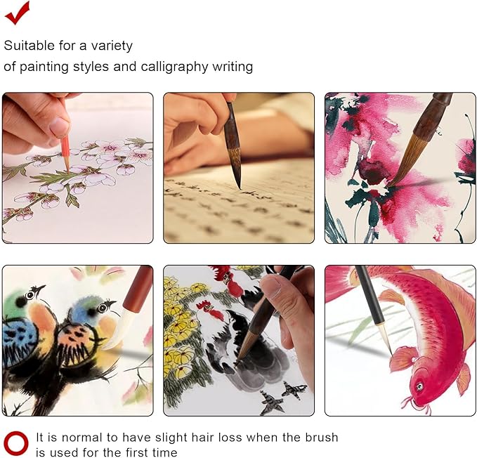 Corciosy 12 Pieces Chinese Calligraphy Brush Set - Premium Painting Writing Watercolor Sumi Brushes Set Kanji Japanese Drawing Art Brushes with Roll-up Brush Holder