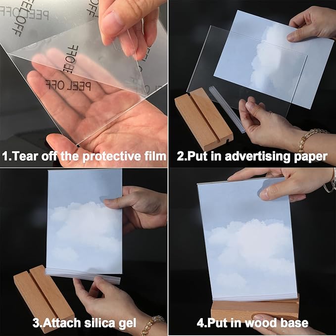 3 Pack Acrylic Sign Holder 8.5x11 with Wood Base L/T Shape 2 in 1 Acrylic Frame Wood Sign Holder Display Stand for Restaurant, Wedding, Office