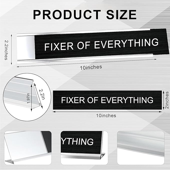 Fixer of Everything Funny Desk Signs for Office, Novelty Nameplate Office Decor Black Desk Plaque for Women Men Coworker Gift Home Supply Accessories 10 x 2"