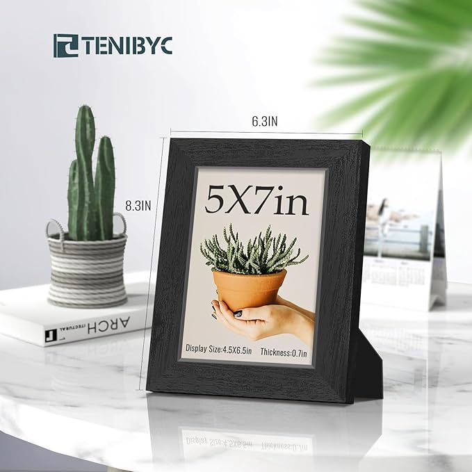 5x7 Picture Frames Set - 3 Pack - Black Solid Wood Poster Frame - Tempered Glass - Exclusive Woodgrain - Rooms, Offices, Gallery, Studio, and Hallway, Wall Display Decor