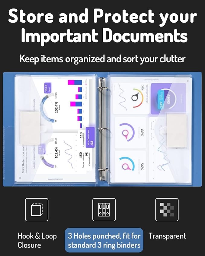 Forvencer Binder Pocket, 36 Pack Super Heavyweight Poly Binder Pocket with Tight Closure, Binder Folders Side Loading, 3 Ring Binder Pocket, Binder Dividers with Pockets, Letter Size, Clear