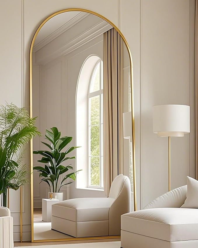 SUNQUEEN Arched Mirror Full Length, 71"×32" Full Length Mirror with Stand, Standing Floor Mirror Wall, Hanging or Leaning Large Full Body Mirrors for Bedroom Living Room(Gold)