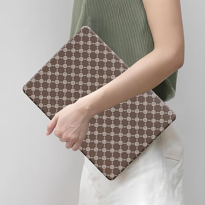 Compatible with MacBook Air 13 inch Case 2025 2024 2023 2022 M4 A3240 M3 A3113 M2 A2681, Luxury Checkered Textured Vintage Leather Plastic Hard Shell Case for MacBook Air 13.6 M4+Keyboard Cover, Brown