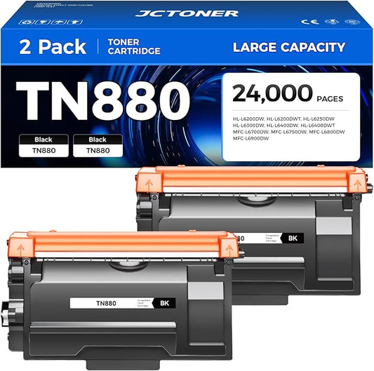 TN880 Black Toner Cartridge 2-Pack High Yield Compatible for Brother TN-880 TN850 TN820 TN890 HL-L6200DW L6200DWT L5200DW L5100DN L6400DW MFC-L5800DW L5700DW L6700DW L6800DW DCP-L5600DN Printer Ink
