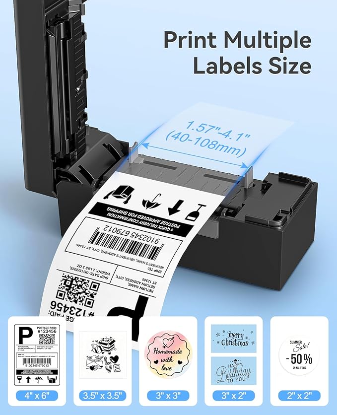 Bluetooth Thermal Label Printer, Wireless 4x6 Shipping Label Printer for Small Business, High-Speed Thermal Printer Compatible with Android, iOS & Windows for Amazon, Ebay, Shopify, USPS
