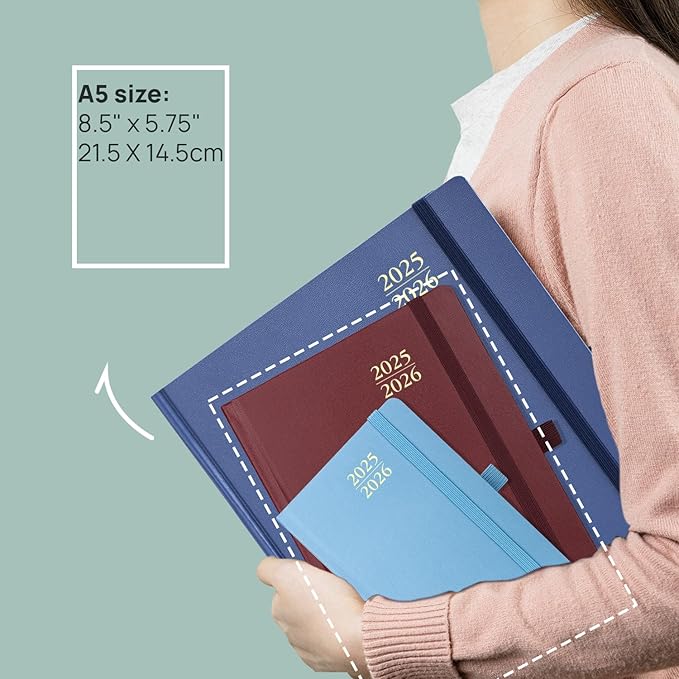 POPRUN 2025-2026 Daily Planner One Page Per Day (Medium - 5.75'' x 8.5'') - Academic Calendar (July 2025 - June 2026), 2025 Day Appointment Book with Monthly Tabs, Hardcover - Light Pink