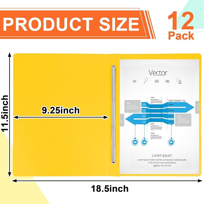 gisgfim 12 Pcs 8.5 X 11'' Pressboard Report Cover 3" Capacity Prong Clip Report Cover Metal Prong Fastener with Compressor Letter Size Presentation Report Folder for Bind Proposal Document