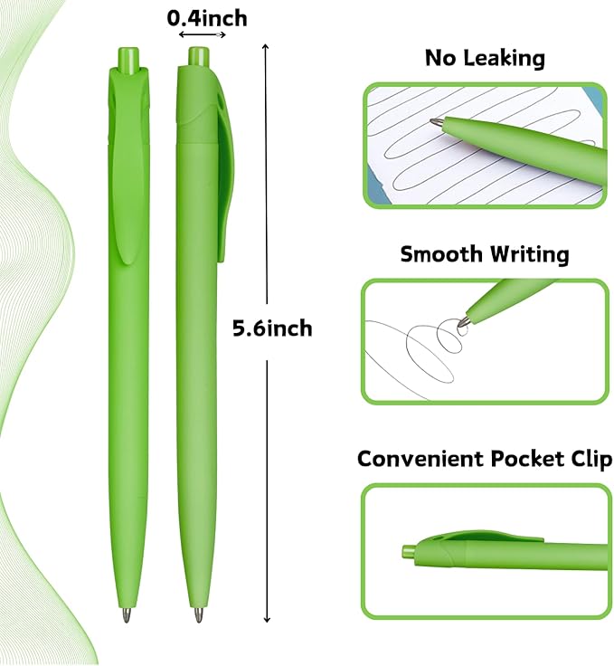 BallPoint Pens, 100 Pack (BLACK Ink),Bulk Pens, Light Green Barrel,Click Pens for Office Home and School, Retractable Ballpoint Pens, Medium Point, 1.00MM (Light Green)