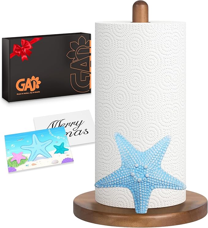 Starfish Ocean Decor for Kitchen & Bathroom, 3D Starfish Gifts for Women, Cute Wooden Paper Towel Holder, Kitchen Accessories, Housewarming Gifts