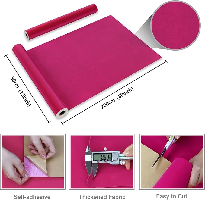 CRE8TIVE 12"x80" Hot Pink Felt Drawer Liner Sheets Self Adhesive Velvet Flocking Liner for Jewelry Drawer Box Lining Velvet Wallpaper Peel and Stick Pink Contact Paper for Girls Bedroom Dressers Decor