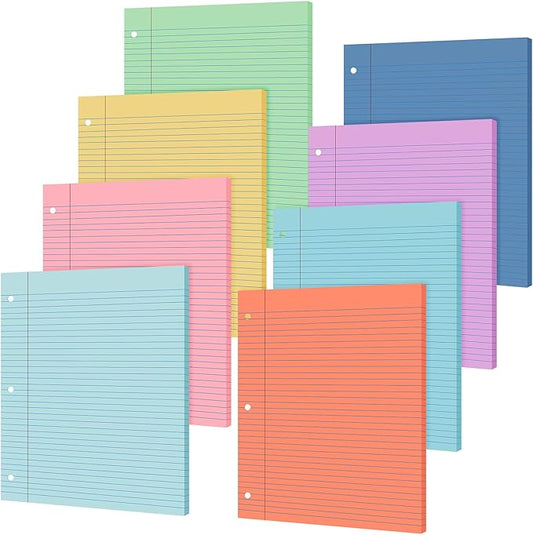 PerKoop 400 Sheets Colored Loose Leaf Paper 8.5" x 11" college ruled Lined 3 Hole Punched notebook Filler Paper for 3 Ring Binders Office School Supplies (Candy Colors)