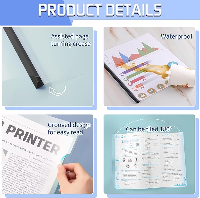 25 Pack Report Covers with Sliding Bar, Clear Report Covers for A4 and Letter Size Paper, Presentation Folders Resume Document Covers for School Office, Black