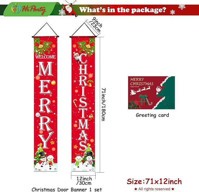 Ideal Christmas Porch Door Decorations, Large 71x12in, Premium Merry Christmas Banner, NO-DIY, Classic Design, HQ Fabric, HD Printing, Perfect for Outdoor Christma s Decorations Indoor
