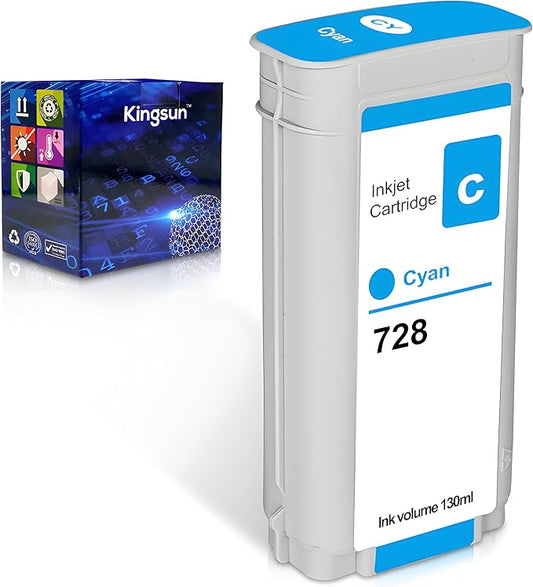 HPQ 728 Ink Cartridge Cyan 130ml Compatible with DesignJet T730 T830 MFP Large Format Plotter Printers (F9K17A) (1-Pack, Cyan)