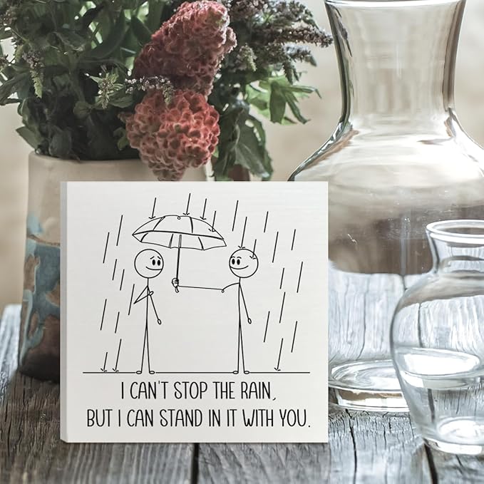 Encouragement Gifts for Women Men, Positive Motivational Gifts for Friends Coworker, Inspirational Emotional Support Wooden Box Sign Home Office Decor, I Can Stand in It with You