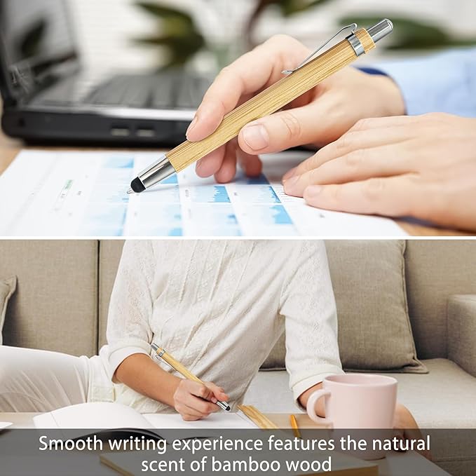 200pcs Bamboo Pens Bulk 2-in-1 Stylus Tip Wooden Bamboo Pens Engraving Wooden Ballpoint Pen Customizable Gift Pen Bulk