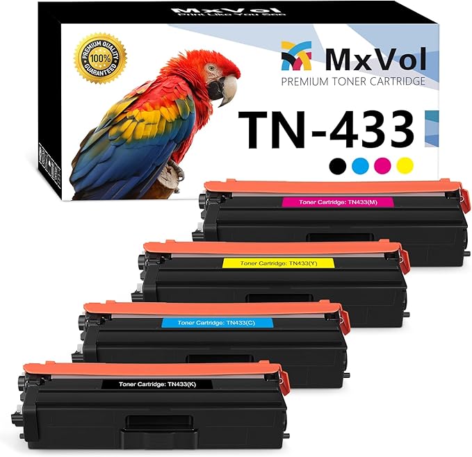 MxVol Compatible TN433 TN431 TN-433 Toner Cartridge Replacement for Brother TN 433 TN-431 MFC-L8900CDW MFC-L8610CDW HL-L8360CDW HL-L8260CDW Printer Toner (TN433BK TN433C TN433M TN433Y, 4-Pack)