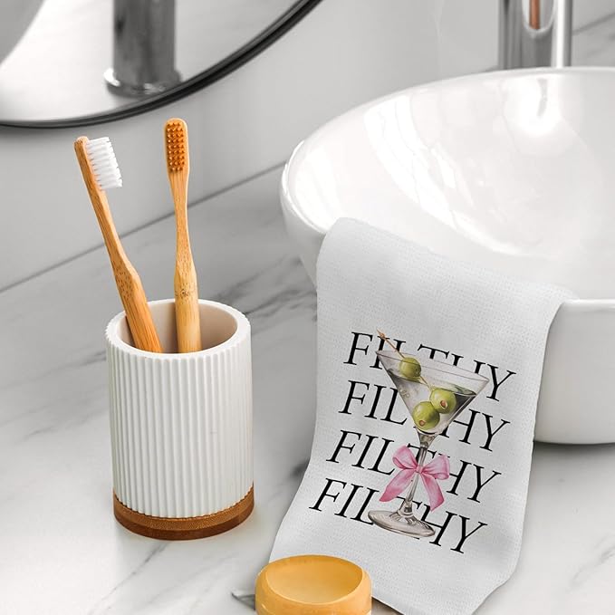 Filthy Dirty Martini Gift Kitchen Towels, Gifts for Martini Lovers Women Decorative Hand Towels, Cocktail Themed Gift Dish Tea Bar Towels for Kitchen Bar Cart Pub, 16x24 Inch