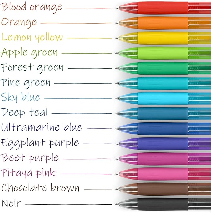 ARTEZA Gel Pens Colored Set of 14, Retractable Pens Assorted Colors for Writing in a Notebook, Journal, Planner