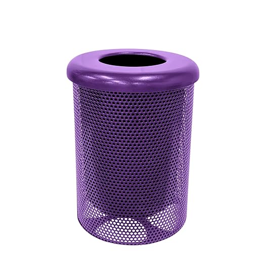 RFT-P-PUR Heavy Duty Round Trash Receptacle with Flat Top, Liner Included, 32 Gallon, Purple, Made in America