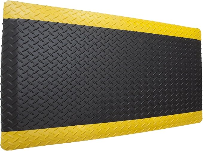Rhino Mats, American Classic Diamond Anti-Fatigue Mats, Industrial Ergonomic Comfort Standing Mat for Work, Home, Garage, Office, Kitchen or Anywhere (Black/Yellow 1" Thick, 2 FT. x 15 FT.)