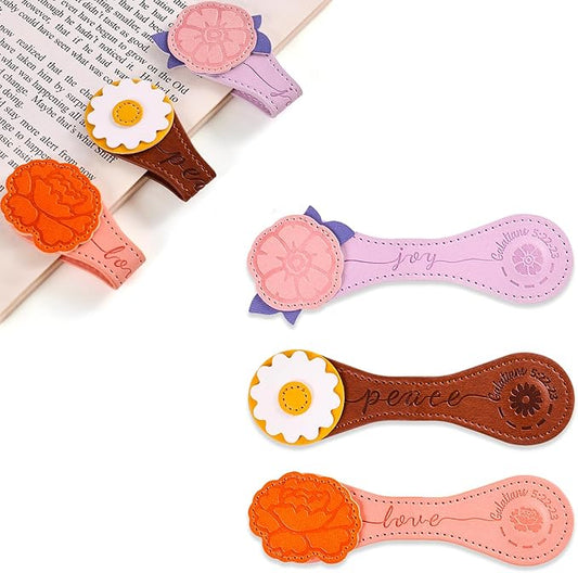 3 PCS Fruit of Spirit Magnetic Leather Bookmarks, Floral Patterns (Love Joy Peace) of Galatians, Bible-Inspired Page Markers, Double-Sided Clips, Gift for Book Lovers, Students, Book Accessories