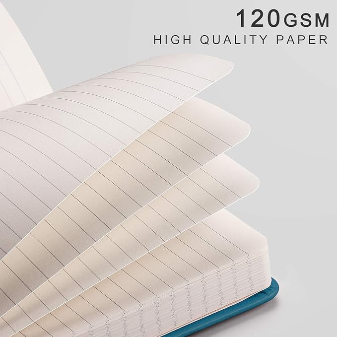 EMSHOI College Ruled Notebook Lined Journal - 120gsm Thick 256 Numbered Pages, A5 Hardcover Leather Writing Notebook for Work School Travel Women & Men - with Sticky Notes, 5.75"x8.38", LightBlue