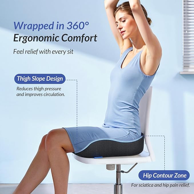 ZIKEE Gel Seat Cushion for Office Chair and Car Seat with Ergonomic Zoning, Memory Foam Chair Cushion for Sciatica, Lower Back, Tailbone Pain Relief and Intimate Ventilation, Non-Slip & Airy Cover