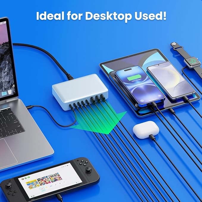 USB C Charger 300W USB C Charger Block 8-Ports GaN IV Fast Charging Station,PD 100W Laptop Charging Hub Wall Adapter Compatible with MacBook/Air,DELL,Steam Desk,iPhone 16/15/14,Galaxy S24 etc