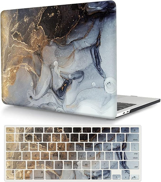 Case Compatible with MacBook Air 13 inch (Models: A1369 & A1466, Older Version 2010-2017), 2 in 1 Plastic Hard Shell Protective Case Cover & Keyboard Protector - Gray Marble