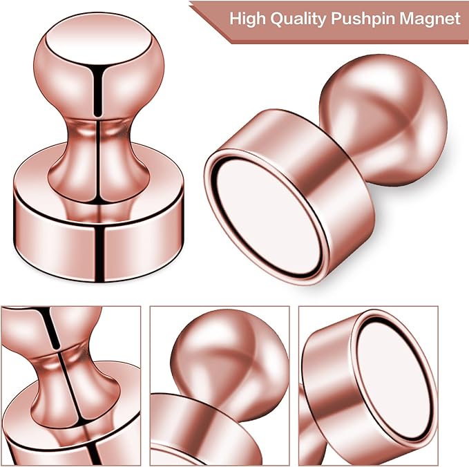 LOVIMAG 20 PCS Refrigerator Magnets, Rose Gold Fridge Magnet Strong Magnets for Whiteboard, Small Neodymium Magnetic Ideal for Push Pin, Office, Classroom, Map