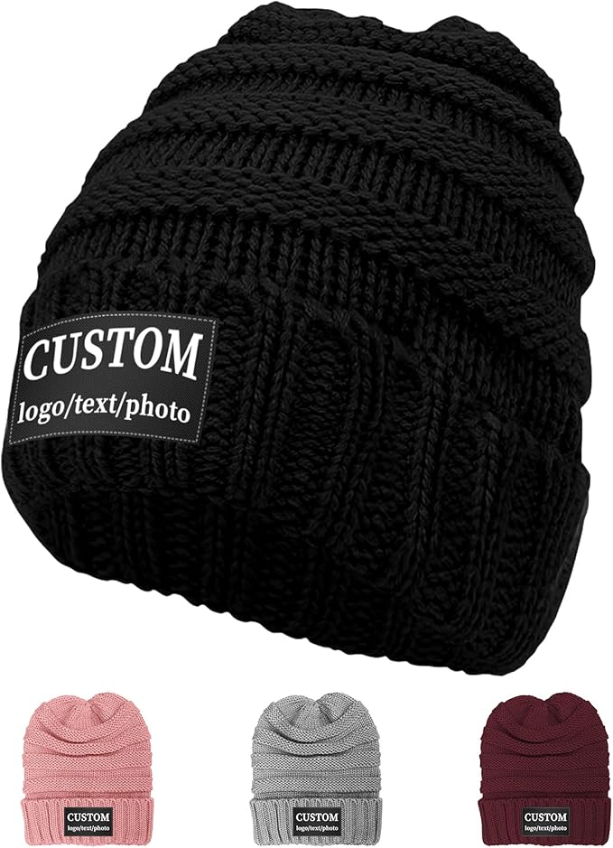 Custom Beanie for Men Women Bulk Custom Winter Hat Beanies with Logo Text Image Personalized Knit Hats Gifts for Business