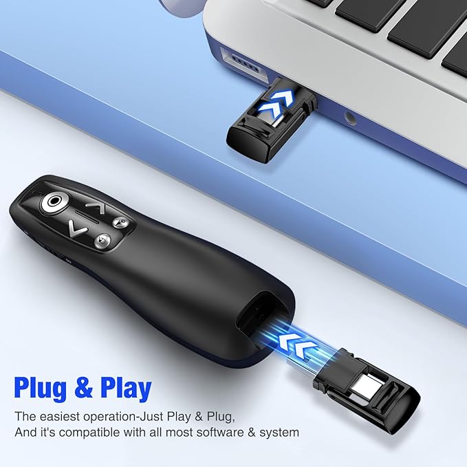 USB Type C Presentation Clicker with Red Light,Wireless Presenter Remote 2.4GHz Pointer for Powerpoint Presentations -Air Mouse Volume Control,Classroom Slide Clicker for MAC Computer Laptop PC