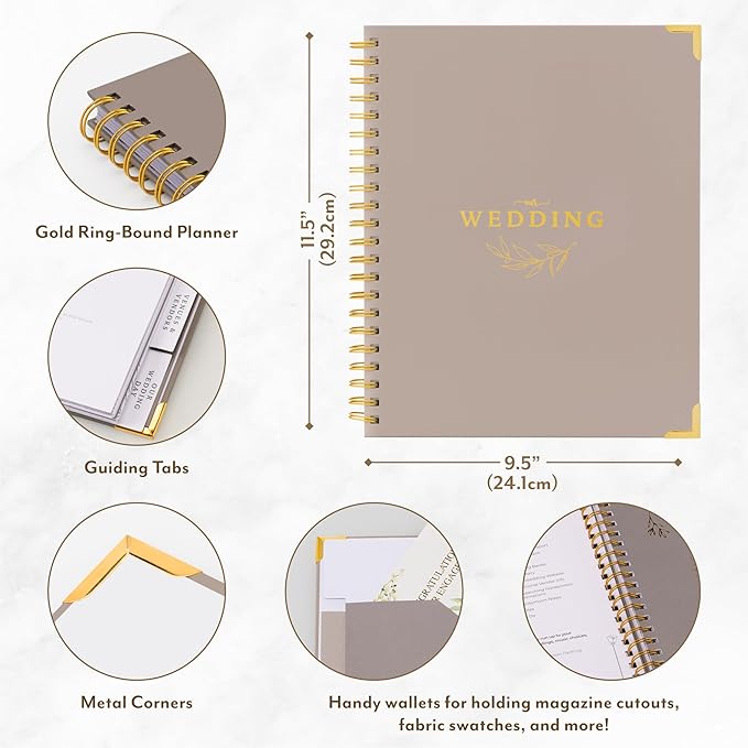 Your Perfect Day Wedding Planner Book and Organizer - Wedding Planner Book - Bridal Planning Binder with Countdown Calendar - Bride Gifts - (Meadow Gold)