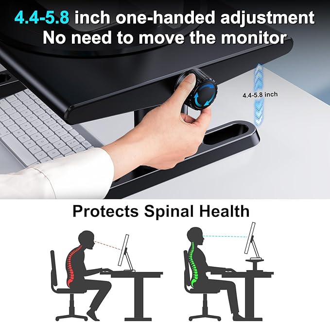 Monitor Stand Riser for Desk,360°Rotation Freely Height Adjustable by Knob,4.4-5.8 Inches,Ergonomic Monitor Stand Mount, Desktop Monitor Stand Riser for Computer,Laptop,Printer,Tv,Black