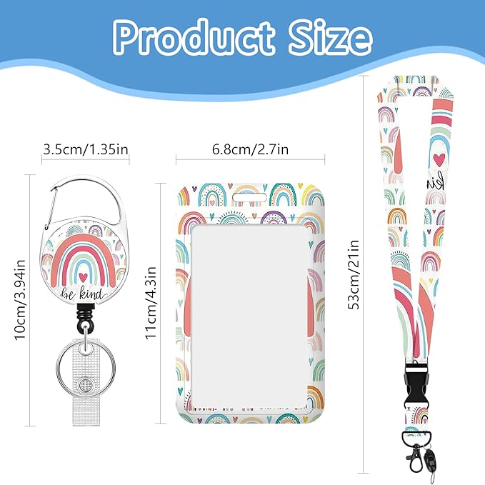 Be Kind Badge Holder Reel Lanyard,ID Card Badge Holder Retractable Name Tag Clips for Doctor Nurse Teacher Office Student Office Gift