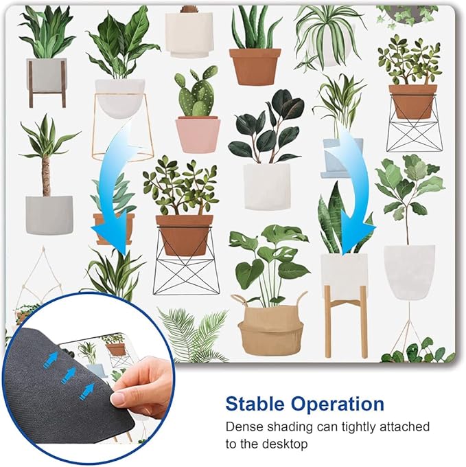Mouse Pad, Cute House Plants Mouse Pads, Square Washable Cloth Personalized Mouse Mat with Design, Gaming Office Home Non-Slip Rubber Base Computer Mousepad