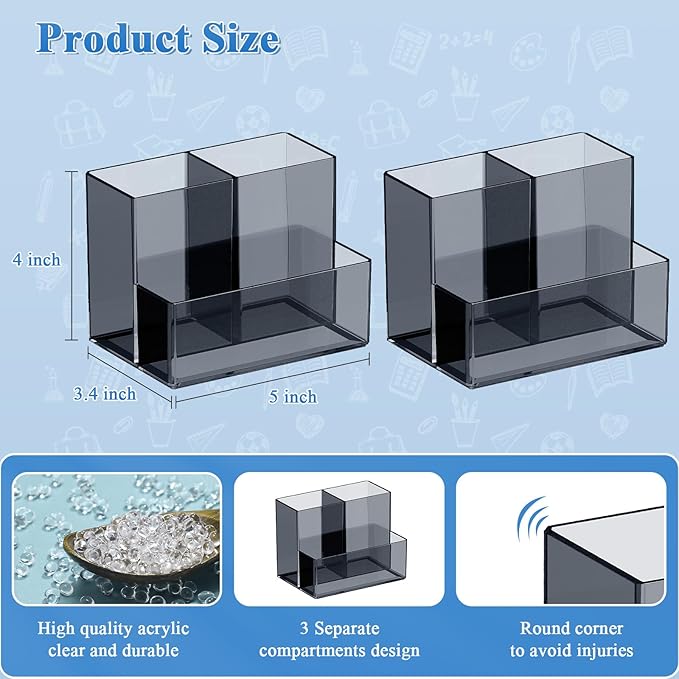 Marbrasse Acrylic Magnetic Pen Holder, 2 Pack Dry Erase Marker Holder, Magnetic Whiteboard Pencil Holders for Refrigerator, Locker, School and Office,Grey