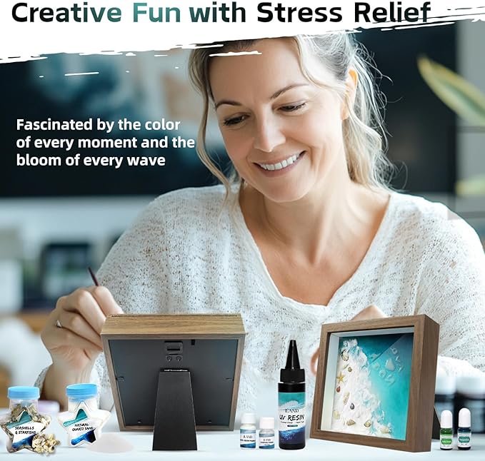 iLAND Crafts for Adults Resin Art Kit DIY Beach Ocean Themed Crafting Adult Girls Night Craft Making Set Date Night Painting Kit for Couples Unique Christmas Gifts for Crafty Women Teen Girls Romantic