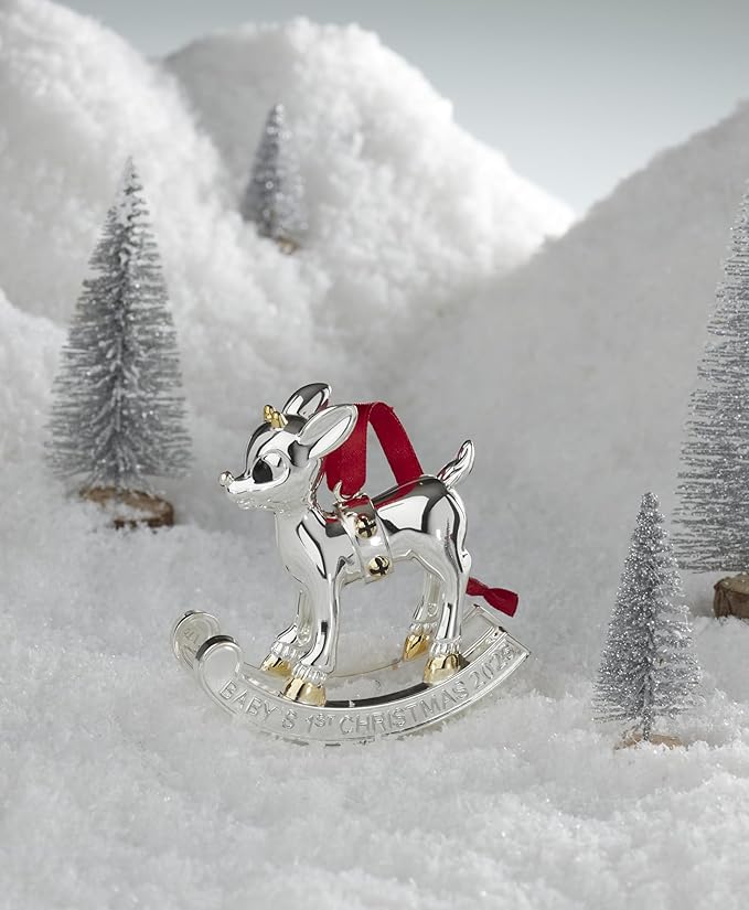 Lenox Ornaments, 2025 Babys 1st Christmas Rudolph Ornament, Silverplated Metal and Resin, Red Ribbon for Tree Decoration, Christmas Decorations, Winter Tree Ornaments, Rudolph Design (1 Piece)