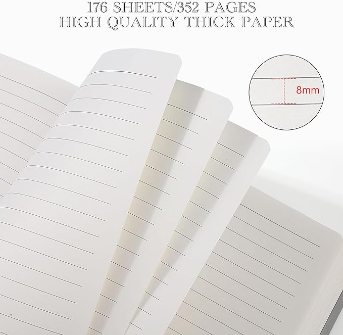 Lined Journal Notebook for Women Men, 352 Pages A5(5.7" x 8.3")College Ruled Hardcover Leather Journals for Writing, Daily Journal Notebooks for Work, Note Taking, Travel, School, Business (Gray)