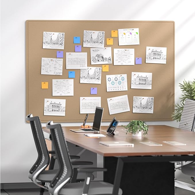 MaxGear Extra Large Bulletin Board 72" x 48", Foldable Felt Board Vision Board Supplies, Cork Board for Office, Home, School, Small Pin Boards for Walls Decorative Display Board Beige Brown