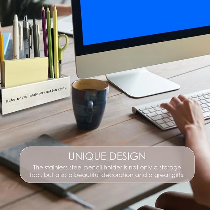 Hate Never Made Great, Racial Equality Anti Racism Pen Holder, Human Rights, Social Activist Gifts Desk Decor Stainless Steel Pencil Holders WCC62