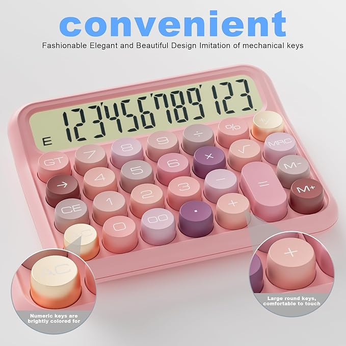 DECKLIT Battery Desk Calculator - 12 Digit Extra Large 5-Inch LCD Display, Big Buttons Easy to Press, 15Tilt Screen for Kids (Colourful)