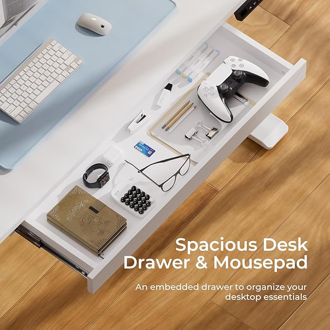 COMHOMA Electric Standing Desk with Drawers, 55 x 24 Inch Sit Stand up Desk with Monitor Stand, Laptop Stand, Height Adjustable Ergonomic Home Office Computer Desks with Memory Preset Controller