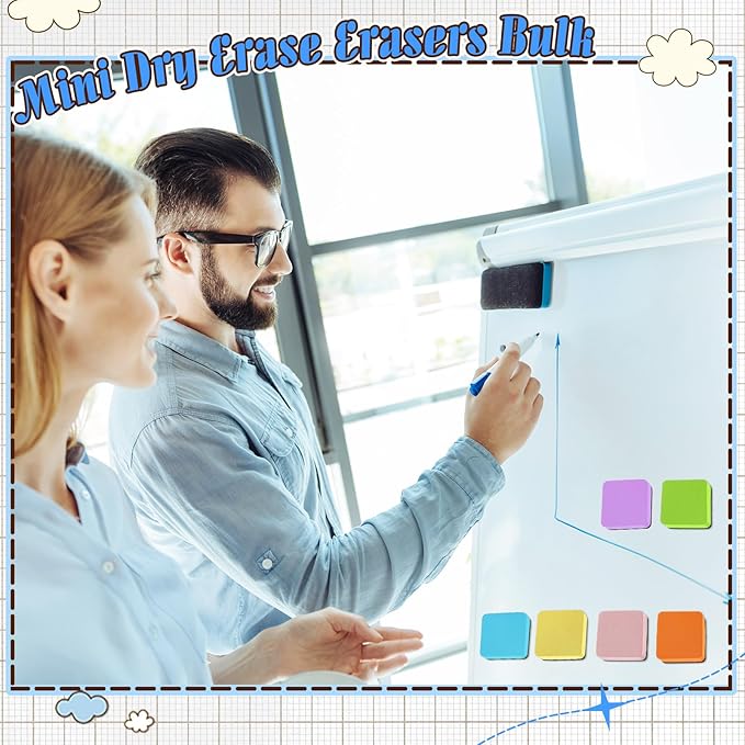 TaoBary 96 Pack Mini Dry Erase Erasers Bulk Magnetic Whiteboard Dry Erasers Classroom Supplies Whiteboard Chalkboard Cleaner for Teacher School Office, 1.97 x 1.97 Inch (Macaron Color)