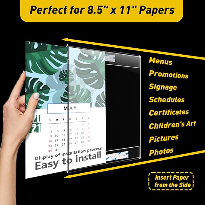KSacry 30 Pcs Acrylic Sign Holder 8.5 x 11, Vertical Wall Mount Sign Holders with 3M Adhesive, Clear Plastic Frames Paper Display Sign Holders for Office, Home, Store, Restaurant - No Drilling