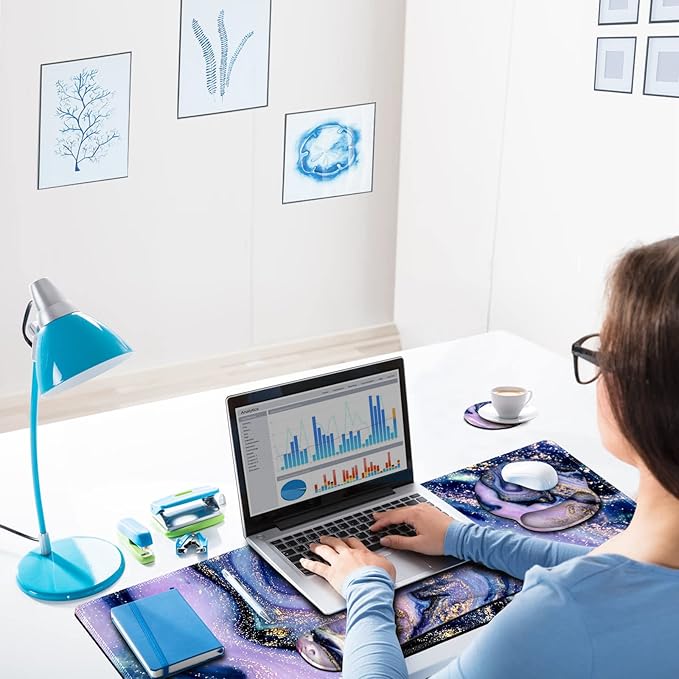ARTSO Large Mouse Pad Ergonomic Keyboard Wrist Rest Support Combo, Memory Foam Gel Wrist Pad, Extended Desk Mat Protector, Non-Slip Desk Blotter, Purple Marble