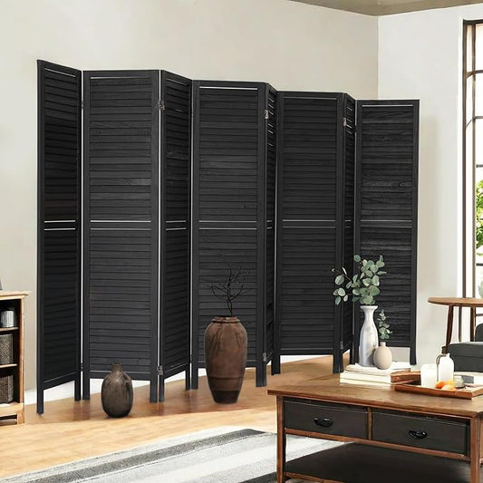 NicBex 8 Panel Room Divider 5.6FT Wood Room Dividers with Louvered Design, Folding Privacy Screens Portable Freestanding Partition Wall Dividers for Home Bedroom Office, Black