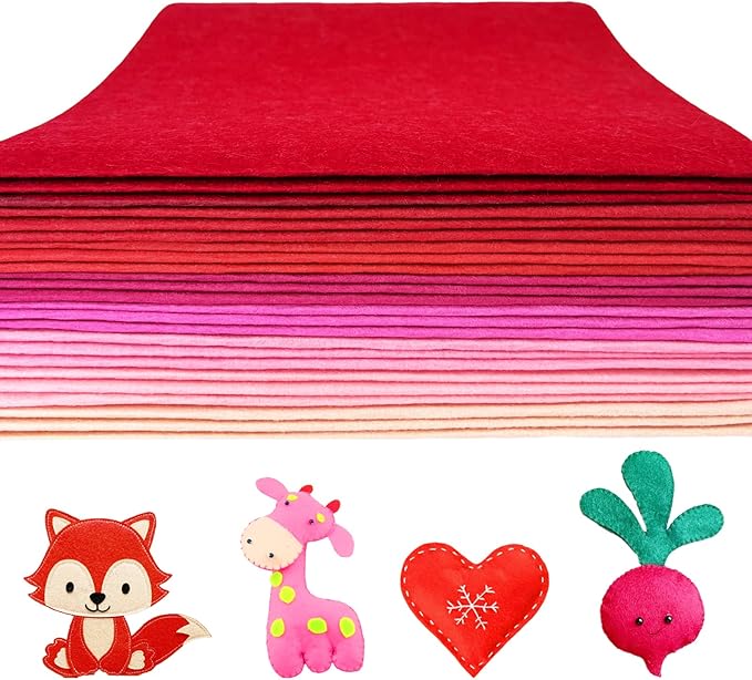 24 Rolls 11.8 x 35.4 Inch Wool Blend Felt Sheets for Crafts, 8 Color 1mm Thickness Red Pink Assorted Stiff Felt Rectangle Bulk for Sewing Patchwork School DIY Projects Decoration